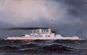 Antonio Jacobsen USS Massachusetts oil on canvas